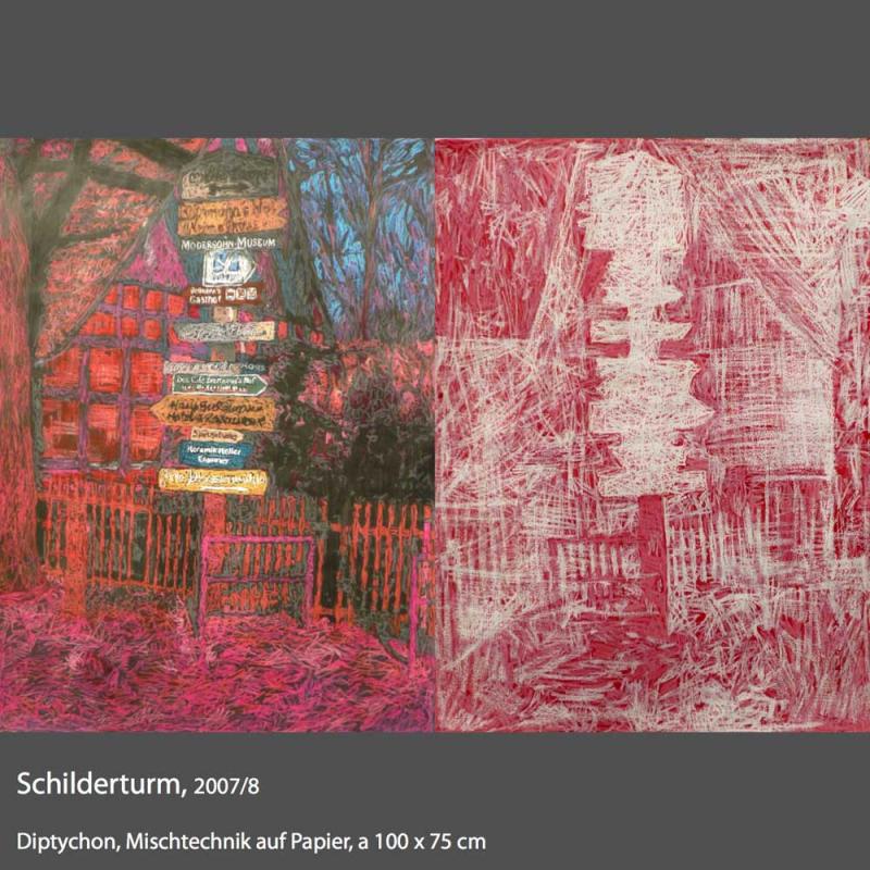 Susanne Stuwe-Thiel, Schilderturm 2007/2008, Dyptichon, Mischtechnik auf Papier, je 100 x 75 cm