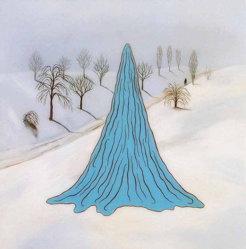 Veronika Dobers, Blue Heap with Painted Landscape in Winter  2002 Hinterglasmalerei, Öl auf Acrylglas reverse oil painting on acrylic glass 100 × 100 cm